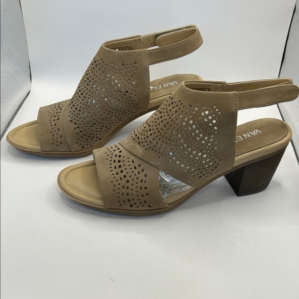 Van Eli Tan Perforated Wedge Sandals
